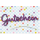 Gutschein Glückwunschkarte mit Umschlag Lettering Surprise bunte Punkte Glitzerschrift