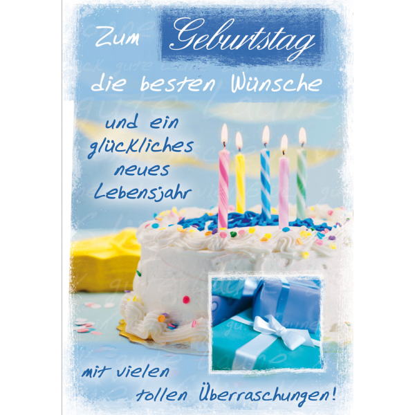 Perleberg-751-0104- Glückwunschkarte im Format 11,6 x 16,6 cm mit Briefumschlag - Anlass/Spruch: Zum Geburtstag die besten Wünsche und ein glückliches neues Lebensjahr mit vielen tollen Überraschungen!