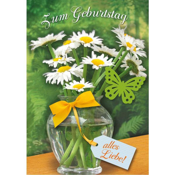 Geburtstagskarte Glückwunschkarte mit Umschlag Zum Geburtstag alles Liebe Blumen in Vase