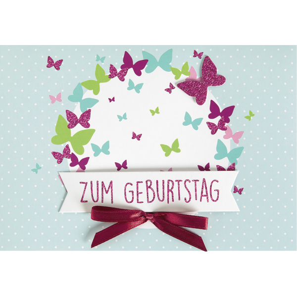 Geburtstagskarte Glückwunschkarte mit Umschlag Zum Geburtstag bunte Schmetterlinge