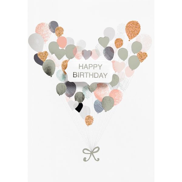 Geburtstag unverpackte Glückwunschkarte mit Umschlag  Happy Birthday Herz aus Luftballons pastell