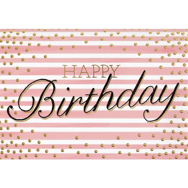 Geburtstag unverpackte Glückwunschkarte mit Umschlag  rosa gestreift gold Happy Birthday