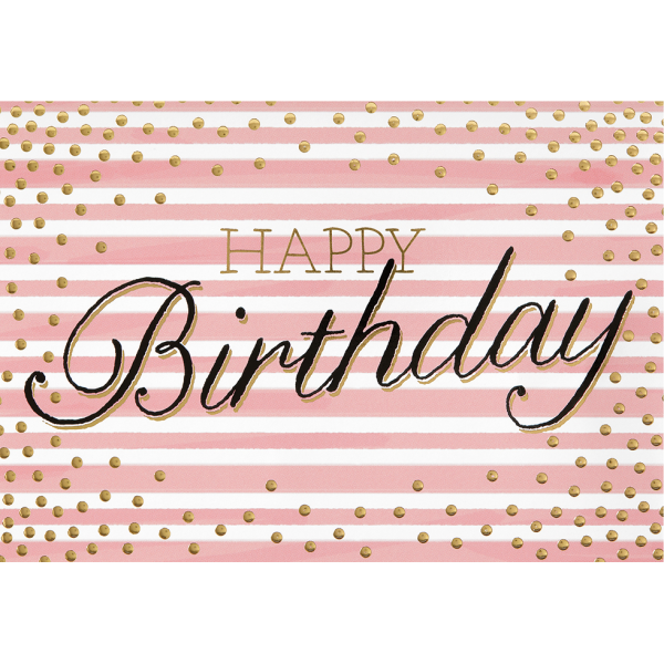 Geburtstag unverpackte Glückwunschkarte mit Umschlag  rosa gestreift gold Happy Birthday