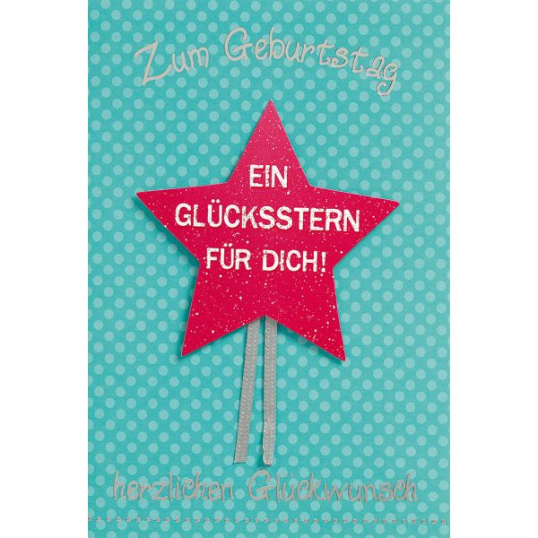 Geburtstagskarte Glückwunschkarte mit Umschlag Zum Geburtstag herzlichen Glückwunsch Ein Glücksstern für Dich! rot türkis