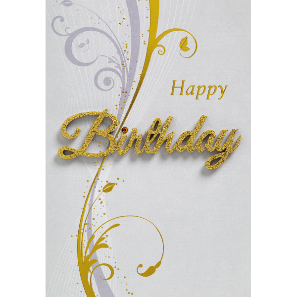A Geburtstag Happy Birthday floral silber-gold Glückwunschkarte mit Umschlag