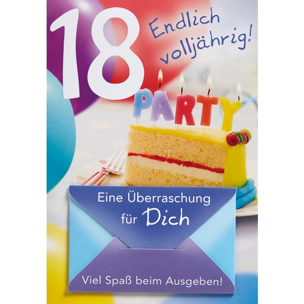 18. Geburtstag Volljährigkeit Geldgeschenkkarte Party Glückwunschkarte mit Minikuvert und Umschlag