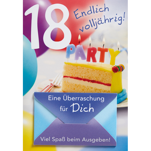 18. Geburtstag Volljährigkeit Geldgeschenkkarte Party Glückwunschkarte mit Minikuvert und Umschlag