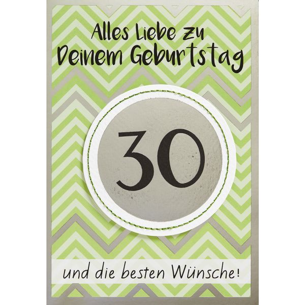 30. Geburtstag abstrakt grün-silber Glückwunschkarte mit Umschlag