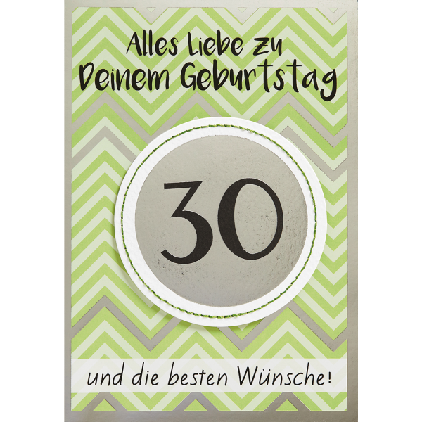 30. Geburtstag abstrakt grün-silber Glückwunschkarte mit Umschlag