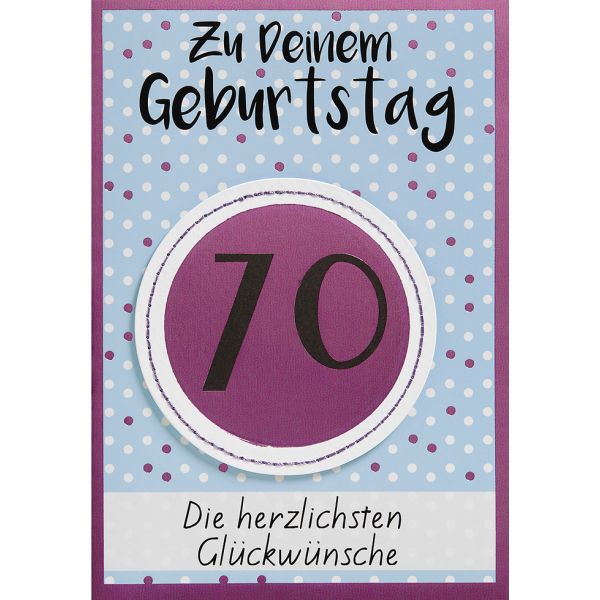 70. Geburtstag Lila-blaue Punkte Glückwunschkarte mit Umschlag