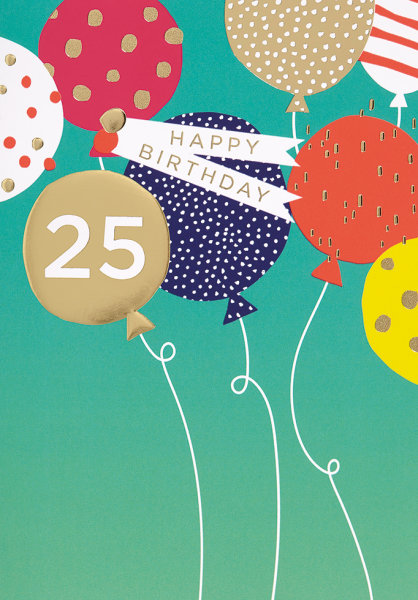 25. Geburtstag - Glückwunschkarte im Format 11,5x17cm mit Umschlag