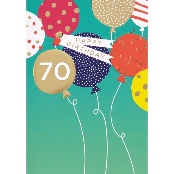 70. Geburtstag Happy Birthday Ballons Glückwunschkarte mit Umschlag
