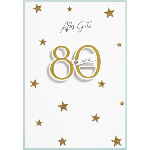 80. Geburtstag goldene Sterne Glückwunschkarte mit Umschlag