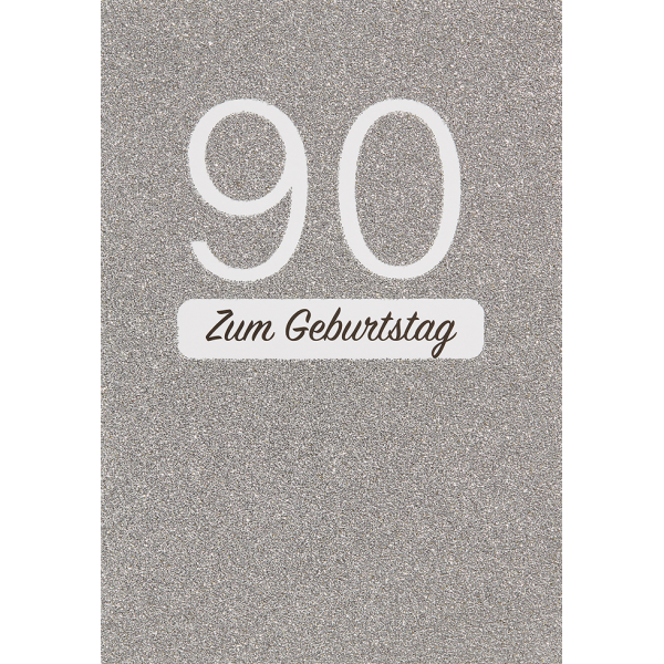90. Geburtstag 90 Glitzer Silber Glückwunschkarte mit Umschlag