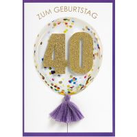 40. Geburtstag Konfetti Ballon Glückwunschkarte mit...