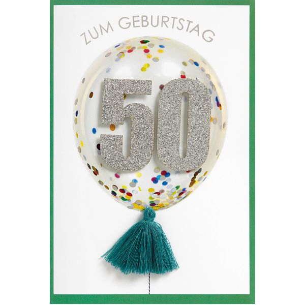 50. Geburtstag Konfetti Ballon Glückwunschkarte mit Umschlag