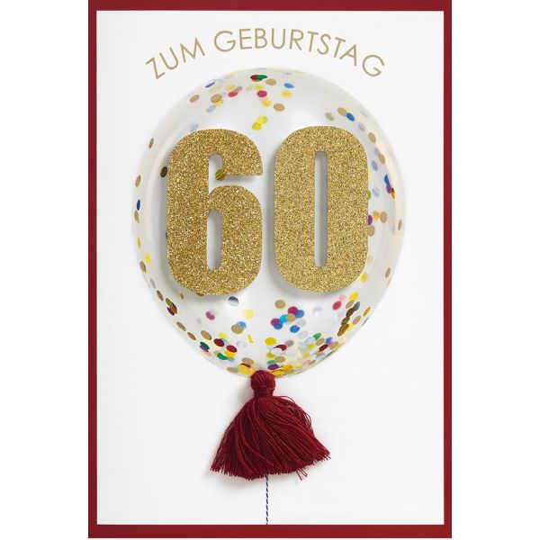 60. Geburtstag Konfetti Ballon Glückwunschkarte mit Umschlag