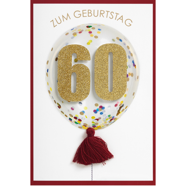 60. Geburtstag Konfetti Ballon Glückwunschkarte mit Umschlag
