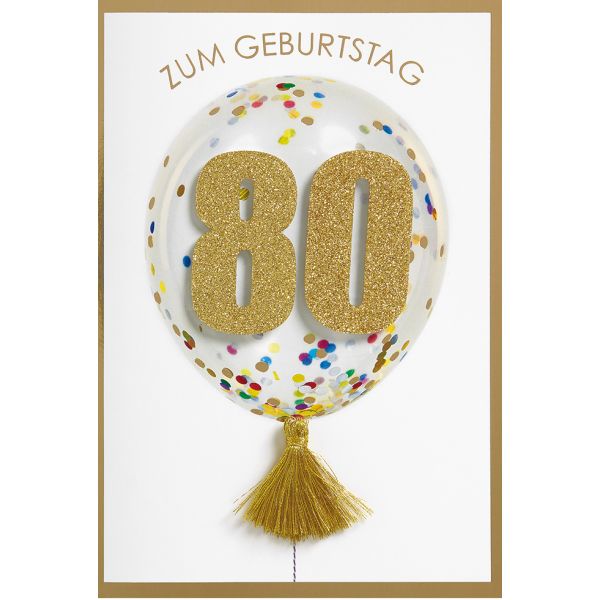 80. Geburtstag Konfetti Ballon Glückwunschkarte mit Umschlag
