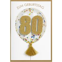 80. Geburtstag Konfetti Ballon Glückwunschkarte mit...