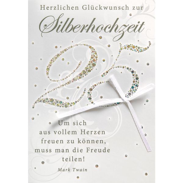 Silberhochzeit Glückwunschkarte mit Umschlag  Herzlichen Glückwunsch zur Silberhochzeit 25 mit Spruch