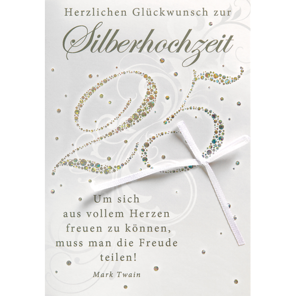 Silberhochzeit Glückwunschkarte mit Umschlag  Herzlichen Glückwunsch zur Silberhochzeit 25 mit Spruch