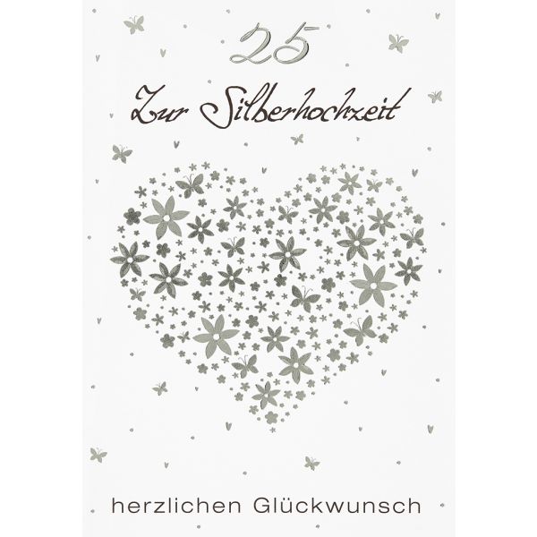 Silberhochzeit Glückwunschkarte mit Umschlag  25 Zur Silberhochzeit herzlichen Glückwunsch Herz aus Blüten
