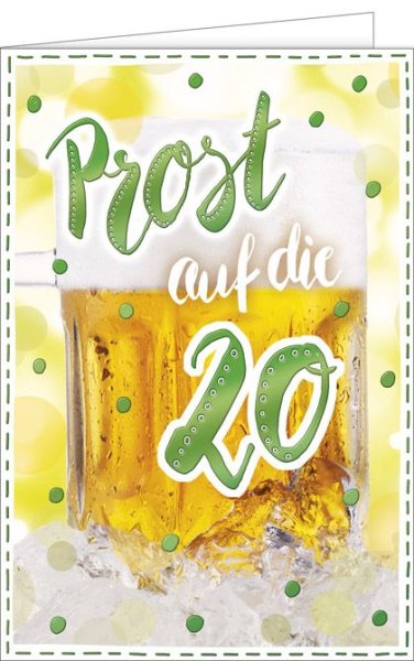 A - 20. Geburtstag Karte mit Briefumschlag – Dekor: Bier