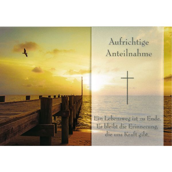 Trauer Kondolenz Beileidskarte mit Briefumschlag Meer Steg Aufrichtige Anteilnahme Lebensweg zu Ende