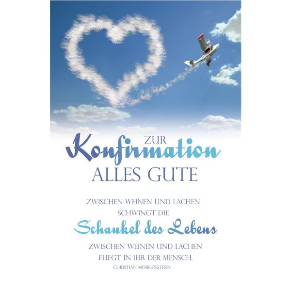 AV Konfirmation Herzwolke Flugzeug Schaukel des Lebens Glückwunschkarte mit Umschlag Zur Konfirmation alles Gute