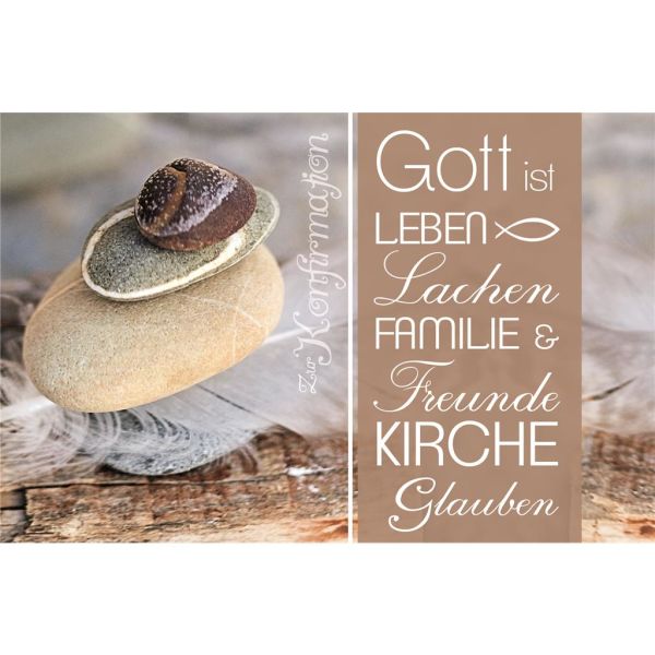 AV Konfirmation Steine Feder Gott ist Leben Glückwunschkarte mit Umschlag