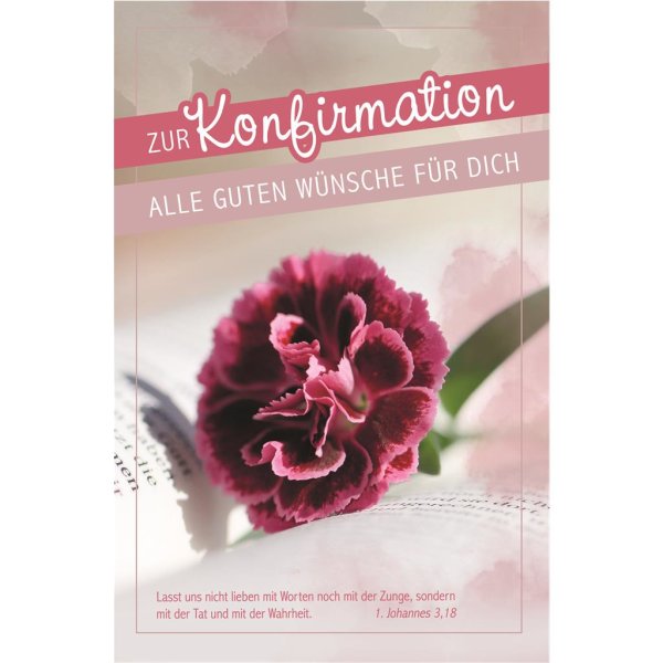 AV - Skorpion - Konfirmation - Glückwunschkarte mit Umschlag - Doppelkarte im Format 11,5 x 17,5 cm - Blume in Buch - "Zur Konfirmation"