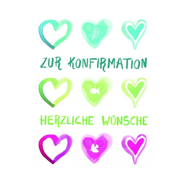 AV Konfirmation verschiedene bunte Herzen Glückwunschkarte mit Umschlag