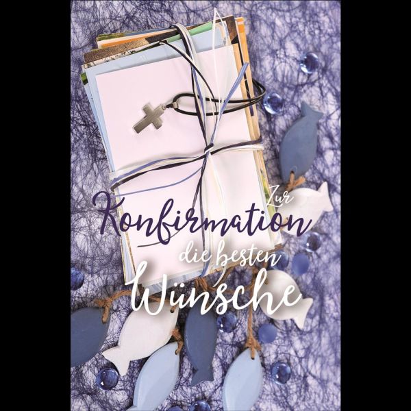AV Konfirmation Bibel Kreuz Fische Glückwunschkarte mit Umschlag