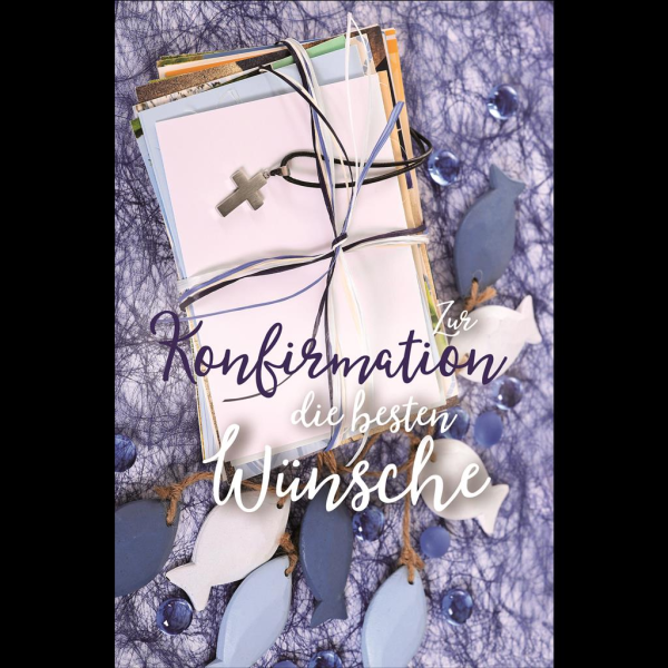 AV Konfirmation Bibel Kreuz Fische Glückwunschkarte mit Umschlag