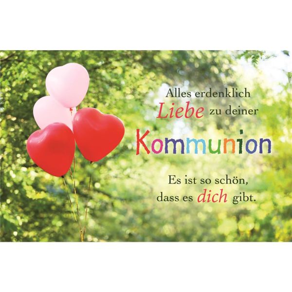 AV Kommunion querformat Glückwunschkarte mit Umschlag Ballonherzen "Alles erdenkliche Liebe zu deiner Kommunion"