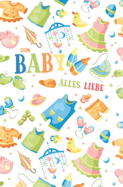 AV - Geburt – Baby – Freudiges Ereignis - Glückwunschkarte im Format 11,5 x 17 cm mit Umschlag - "Zum Baby alles Liebe"