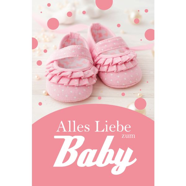 A Geburt Baby Glückwunschkarte mit Umschlag Rosa Schuhe Alles Liebe zum Baby