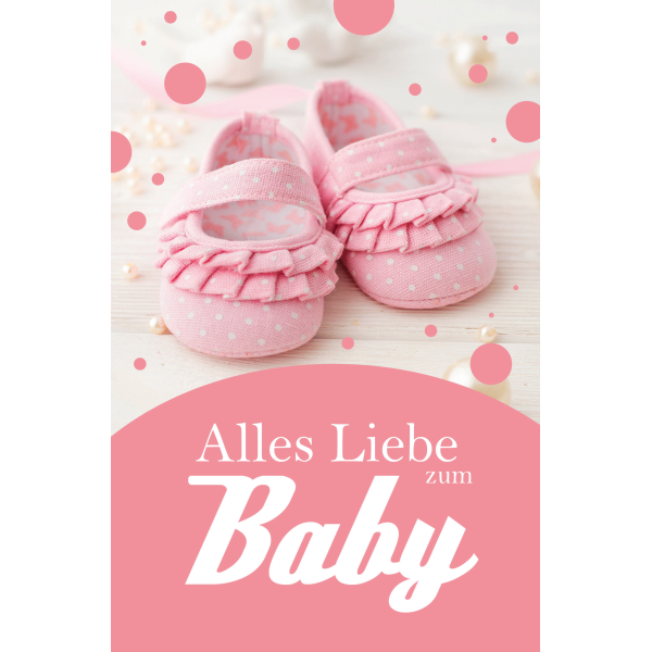 A Geburt Baby Glückwunschkarte mit Umschlag Rosa Schuhe Alles Liebe zum Baby