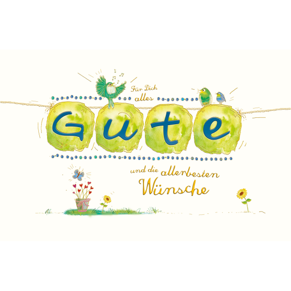 AV Allgemeine Wünsche querformat Glückwunschkarte mit Umschlag "Für Dich alles Gute und die allerbesten Wünsche"