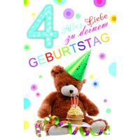 Zahlengeburtstag Kindergeburtstag 4. Geburtstag Karte mit...