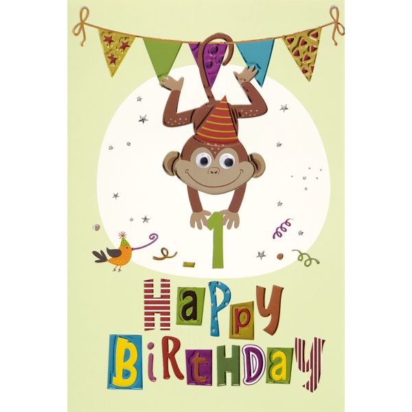 1. Geburtstag Collage Glückwunschkarte mit Briefumschlag Happy Birthday Affe