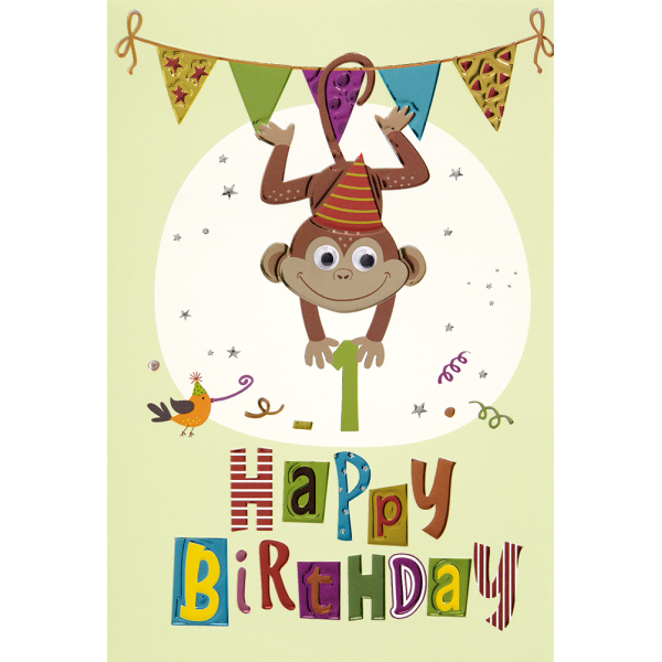 1. Geburtstag Collage Glückwunschkarte mit Briefumschlag Happy Birthday Affe