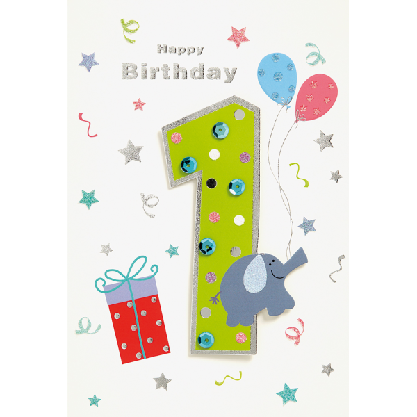 1. Geburtstag Collage Glückwunschkarte mit Briefumschlag Elefant Geschenk Luftballons Happy Birthday