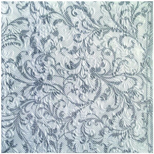 Servietten Format: 33 x 33 cm 3-lagig mit Prägung 15 Servietten Elegance Damask White_Silver silbernes Ornament mit Prägung