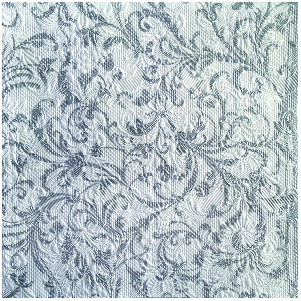 Servietten Format: 33 x 33 cm 3-lagig mit Prägung 15 Servietten Elegance Damask White_Silver silbernes Ornament mit Prägung