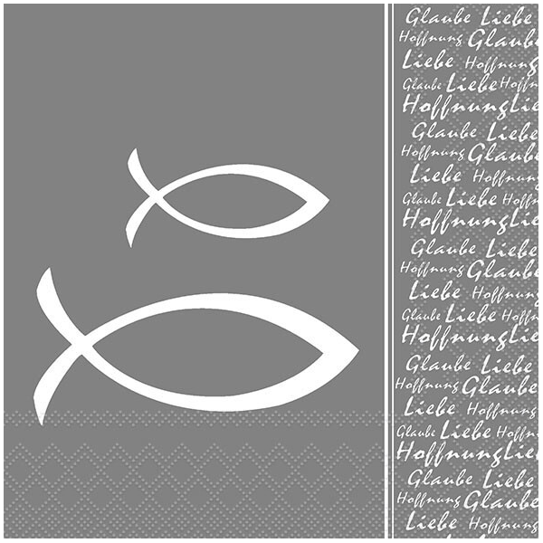 A Kommunion Servietten Lunch Napkin Lunch Format: 33 x 33 cm 3-lagig 20 Servietten Glaube Fisch Silber