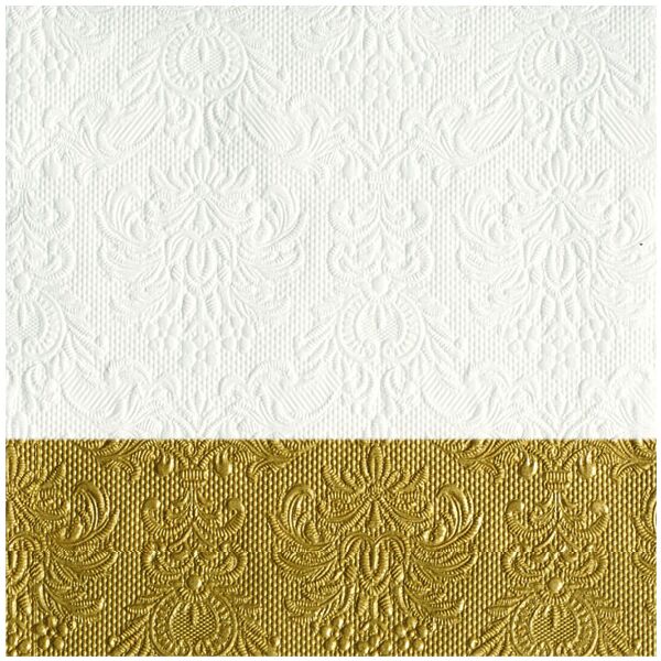 Servietten Lunch 33 x 33 cm 3-lagig mit Prägung 15 Servietten Elegance Dip Gold weiß mit Gold Balken