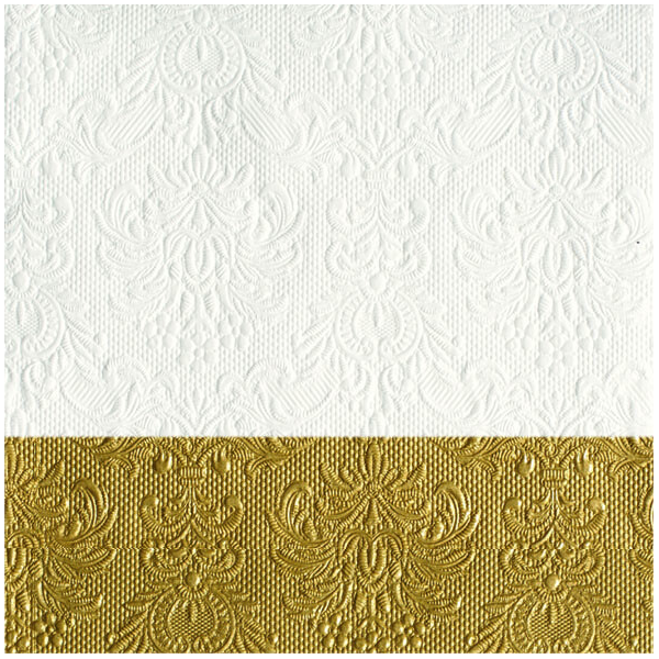 Servietten Lunch 33 x 33 cm 3-lagig mit Prägung 15 Servietten Elegance Dip Gold weiß mit Gold Balken