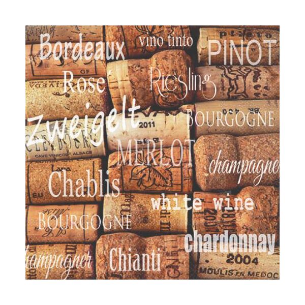 Cocktail Servietten 25 x 25 cm 3-lagig 20 Servietten Wine Corks Weinkorken